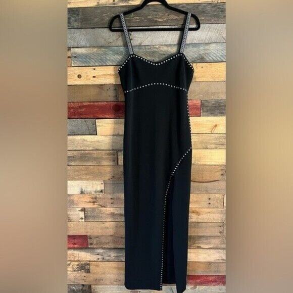 Xscape Black Studded Spaghetti Strap Evening‎ Maxi Dress Size 8 - Picture 1 of 12